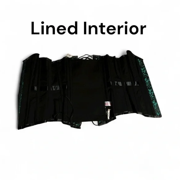 Elegant Green Brocade Full Corset with Metal Hook Clasps NWT - Picture 6 of 9